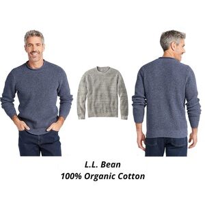 L.L.Bean 100% Organic Cotton Waffle Sweater, Rollneck Crew, sz L in Sea Salt